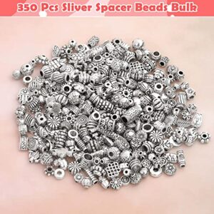 350 Pcs Silver Spacer Beads for Jewelry Making, Mixed Jewelry Spacer Beads Bulk Random Styles Metal Beads for Bracelets, Necklace, Earring Jewelry Making