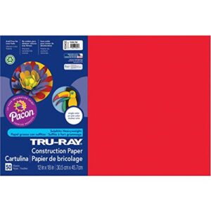 tru-ray® construction paper, 50% recycled, 12″ x 18″, festive red, pack of 50
