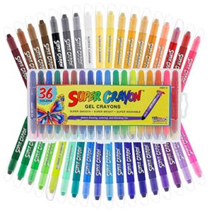 u.s. art supply super crayons set of 36 colors – smooth easy glide gel crayons – bright, blendable and washable
