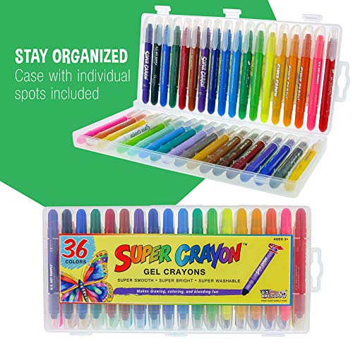 U.S. Art Supply Super Crayons Set of 36 Colors - Smooth Easy Glide Gel Crayons - Bright, Blendable and Washable