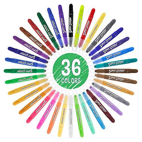 U.S. Art Supply Super Crayons Set of 36 Colors - Smooth Easy Glide Gel Crayons - Bright, Blendable and Washable