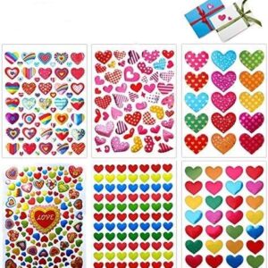 Love Heart Stickers, 60 Sheets Colorful Heart Decorative Stickers for Valentine's Day, Anniversaries, Wedding