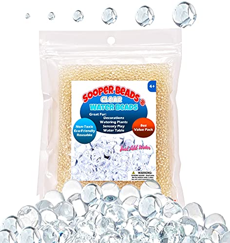 SooperBeads 20,000 Vase Filler Beads Gems Water Growing Crystal Clear Translucent Gel Pearls For Vases, Wedding Centerpiece, Floral Decoration, Plants, Kids Sensory Play Water table activities (Clear)