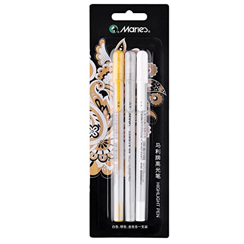 Premium 3 Colors Gel Pen Set - White, Gold and Silver Gel Ink Pens, Archival Ink Fine Tip Sketching Pens For Illustration Design, Art Drawing, Black Paper Drawing, Adult Coloring Book, Pack of 3