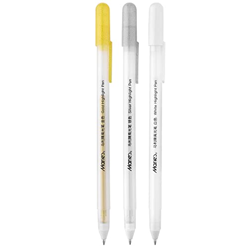 Premium 3 Colors Gel Pen Set - White, Gold and Silver Gel Ink Pens, Archival Ink Fine Tip Sketching Pens For Illustration Design, Art Drawing, Black Paper Drawing, Adult Coloring Book, Pack of 3