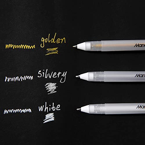 Premium 3 Colors Gel Pen Set - White, Gold and Silver Gel Ink Pens, Archival Ink Fine Tip Sketching Pens For Illustration Design, Art Drawing, Black Paper Drawing, Adult Coloring Book, Pack of 3