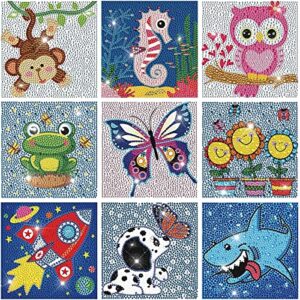 hubendmc 9 pack 5d diamond painting kits for kids cute full drill diamond art kits for beginners diy gem arts and crafts for kids ages 8-12 diamond dots for home wall decor 6x6 inch
