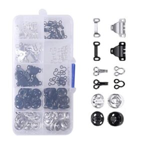 fashiontoad 50 pairs 3 styles skirt hooks and eyes sewing hook, sewing snaps clothing fixing tools with metal snaps buttons fasteners press studs for trousers skirt dress sewing and crafting