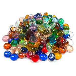 meschett 50pcs mini glass gems,mixed colour mancala stones flat bottom marble beads for home decorative art craft vase filler(0.5″~0.7″)