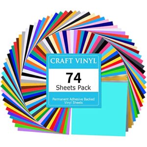 lya vinyl 74 pack permanent vinyl for cricut – self adhesive vinyl with 2 transfer paper for decor sticker, party decoration – 40 color vinyl for cricut & cameo