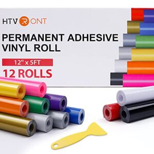 htvront permanent vinyl for cricut-12 pack 12 inch by 5 feet permanent vinyl rolls, adhesive vinyl for cricut，silhouette, cameo cutters, signs, scrapbooking, craft, die cutters