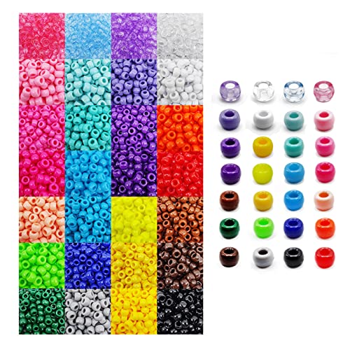 Pony Beads, 4200pcs 28 Colors Plastic Beads for Craft Bracelets Making, Hair Beads for Braids, Colored Beads for DIY Projects - Individually Wrapped (6x9mm)