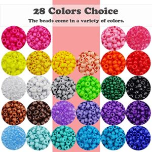 Pony Beads, 4200pcs 28 Colors Plastic Beads for Craft Bracelets Making, Hair Beads for Braids, Colored Beads for DIY Projects - Individually Wrapped (6x9mm)