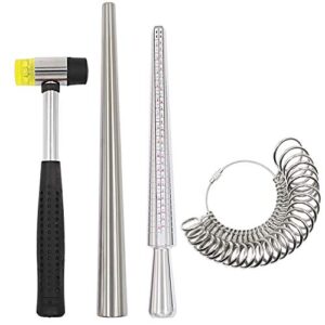 heymous ring sizer mandrel measuring tool steel ring sizing gauge sizers set rubber jeweler’s mallet hammer metal finger size stick wire wrap rings tools jewelry making kit