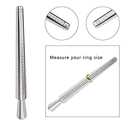 HEYMOUS Ring Sizer Mandrel Measuring Tool Steel Ring Sizing Gauge Sizers Set Rubber Jeweler's Mallet Hammer Metal Finger Size Stick Wire Wrap Rings Tools Jewelry Making Kit