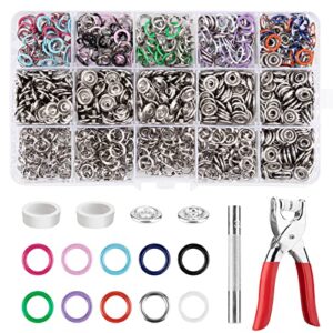 clatoon 200 sets metal snaps buttons with fastener pliers press tool kit perfect for diy crafts clothes hats and sewing (10 colors,9.5mm)