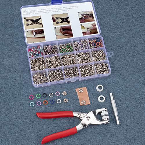 Clatoon 200 Sets Metal Snaps Buttons with Fastener Pliers Press Tool Kit Perfect for DIY Crafts Clothes Hats and Sewing (10 Colors,9.5mm)