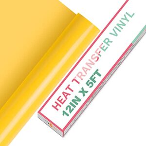 htvront htv vinyl rolls heat transfer vinyl – 12″ x 5ft yellow htv vinyl for shirts, iron on vinyl for all cutter machine – easy to cut & weed for heat vinyl design (yellow)