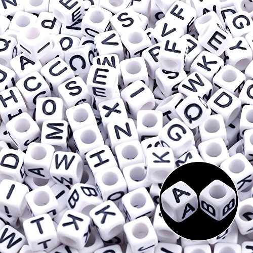 1400pcs 5 Color Acrylic Alphabet Cube Beads Letter Beads with 1 Roll 50M Crystal String Cord for Jewelry Making（6mm）