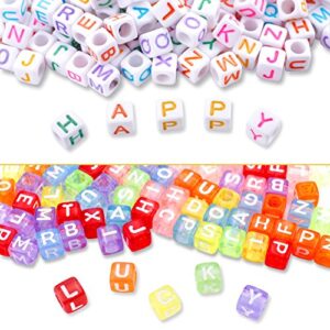 1400pcs 5 Color Acrylic Alphabet Cube Beads Letter Beads with 1 Roll 50M Crystal String Cord for Jewelry Making（6mm）