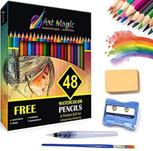 art magic watercolor pencils, set of 48 professional colored pencils for adult and teens, premium art supplies for coloring, blending and layering