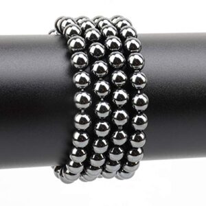 LPBeads 100PCS 8mm Natural Hematite Beads Gemstone Round Loose Beads for Jewelry Making with Crystal Stretch Cord