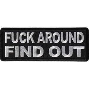 patch, embroidered patch (iron-on or sew-on), fuck around and find out, 4″ x 1.5″