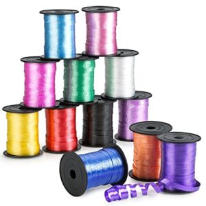 kicko curling ribbon – colorful assorted – 12 pack – 720 ft total – for florist, flowers, arts and crafts, hair, school, girls, fabric ribbon, balloons, holidays, birthdays