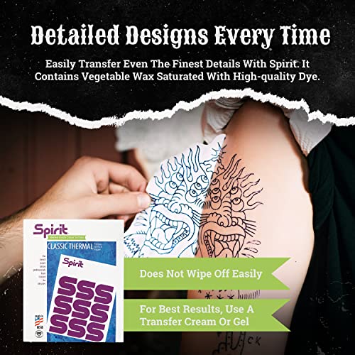 Spirit Tattoo Transfer Paper - A4-Size Stencil Paper for Tattooing - Certified Vegan and Easy Transfer Tattooing Transfer Paper with Vegetable Wax and High-Visibility Purple Dye (25 Count)