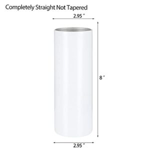 Sublimation Skinny Tumbler Straight Blank White 20oz - Sublimation Tumblers for Heat Transfer, Stainless Steel Coffee Cup with Shrink Wrap Sleeve & Heat Tape | Vinyl DIY Gifts, 6 Pack