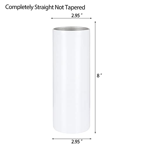 Sublimation Skinny Tumbler Straight Blank White 20oz - Sublimation Tumblers for Heat Transfer, Stainless Steel Coffee Cup with Shrink Wrap Sleeve & Heat Tape | Vinyl DIY Gifts, 6 Pack