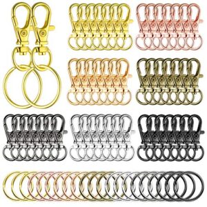 100 pieces swivel clasps set 50 piece lanyard snap hooks with 50 piece key chain rings, lobster clasp keychain hooks key chain clip hooks lobster claw clasps for keychain jewelry diy (multicolored)