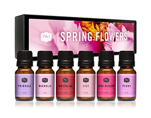 P&J Spring Flowers Set of 6 Premium Fragrance Oil for Candle Making & Soap Making, Lotions, Haircare, Diffuser Oils Scents