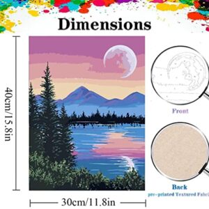 Paint By Numbers for Adults - DIY Adult Paint by Number Kits Pack On Canvas Sunset Beach Painting by Numbers for Beginners,Acrylic Paint Boat On Mountains Lake Crafts for Home Decor (11.8x15.8inch)