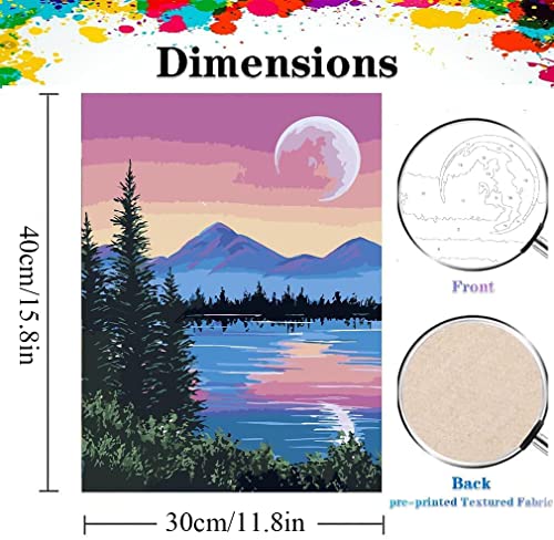 Paint By Numbers for Adults - DIY Adult Paint by Number Kits Pack On Canvas Sunset Beach Painting by Numbers for Beginners,Acrylic Paint Boat On Mountains Lake Crafts for Home Decor (11.8x15.8inch)