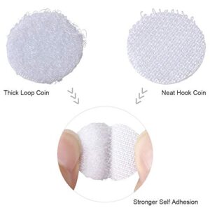 Self Adhesive Dots, 1000Pcs(500 Pair Set) 0.59 Inch / 15mm Diameter Hook and Loop Dots Tape, 15mm Nylon Sticky Back Coins, Suitable for Classroom, Office, Home, White