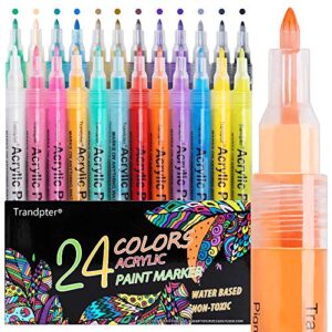 paint pens, acrylic paint markers for rock painting, 24 colors fine tip acrylic marker pen for halloween pumpkin painting, kids adults card making, ceramic, wood, canvas