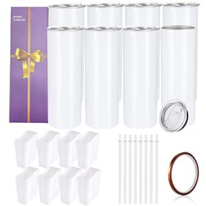 youke ola 8 pack sublimation tumblers bulk 20oz white straight blank tumbler for heat transfer, individual gift boxed, stainless steel double wall insulated cup with shrink wrap sleeve, heat tape
