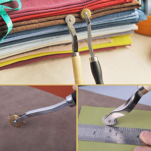 LUNARM 2 PCS Tracing Wheel - Professional Stitch Marking Spacer, 4mm and 2mm Leather Needle Point Tracing Wheel with Wooden Handle for Arts and Leather Crafts