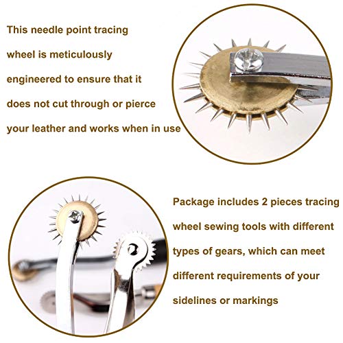 LUNARM 2 PCS Tracing Wheel - Professional Stitch Marking Spacer, 4mm and 2mm Leather Needle Point Tracing Wheel with Wooden Handle for Arts and Leather Crafts