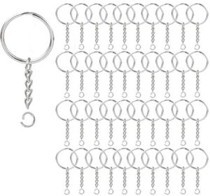 100 sets key ring with chain and open jump,1 inch split round keychain rings bulk for craft making jewelry
