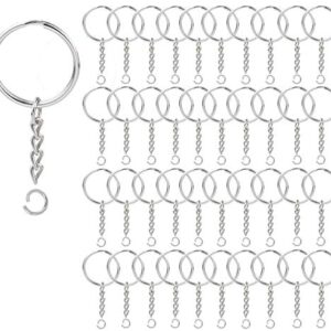 100 Sets Key Ring with Chain and Open Jump,1 inch Split Round Keychain Rings Bulk for Craft Making Jewelry