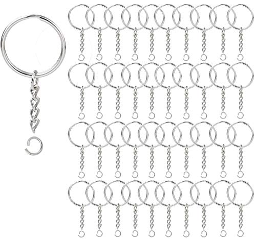 100 Sets Key Ring with Chain and Open Jump,1 inch Split Round Keychain Rings Bulk for Craft Making Jewelry