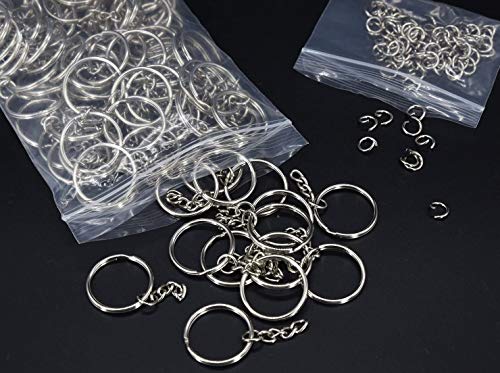 100 Sets Key Ring with Chain and Open Jump,1 inch Split Round Keychain Rings Bulk for Craft Making Jewelry