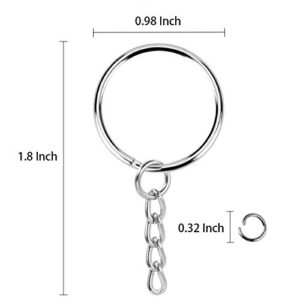 100 Sets Key Ring with Chain and Open Jump,1 inch Split Round Keychain Rings Bulk for Craft Making Jewelry