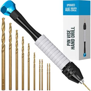 pin vise hand drill for jewelry making – craft911 manual craft drill sharp hss micro mini twist drill bits set, small hand drill for resin, rotary tools for wood, jewelry, plastic, miniature – blue