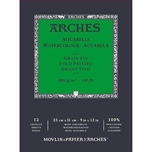 Arches A1795092 Bloc Enc 23x31 12H Aquarelle 100% Fine 300g Blanc NAT, White Natural