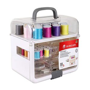 singer sew-it-goes, 224 piece – sewing kit & craft organizer – sewing case storage with machine sewing thread, white