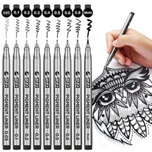 brusarth precision black micro-pen fineliner ink pens, waterproof archival ink, drawing pens, artist illustration pens, multiliner, for art watercolor, sketching, anime, manga, design, 9/set(black)