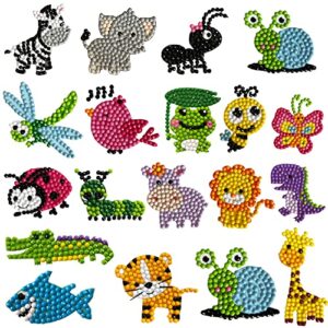 sinceroduct 5d diamond painting stickers kits for kids arts and crafts, cartoon stickers stick paint with diamonds by numbers, 18pcs cute insect, animals, easy to diy